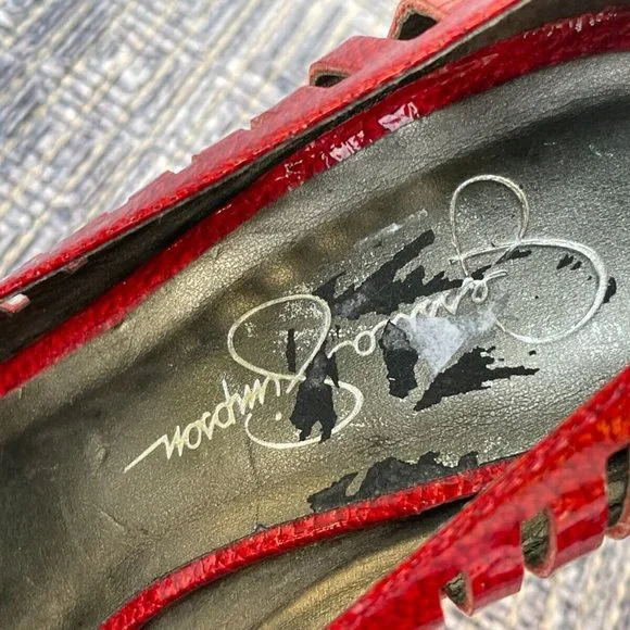 Jessica Simpson Women Heel Red Leather Upper Shoes Open Toe Pump Size 37 6.5US - Picture 11 of 11